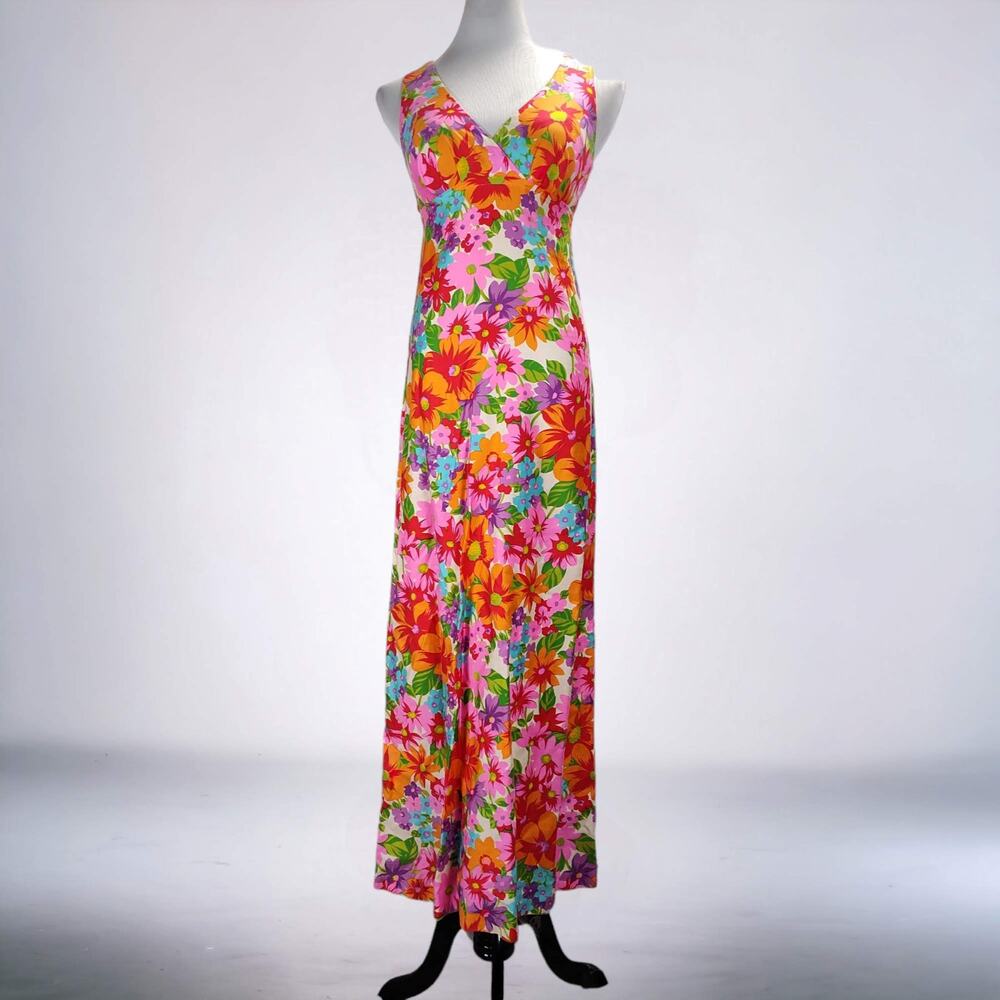 70s Lanz Originals Flower Power Maxi Dress Empire Waist Festival XS